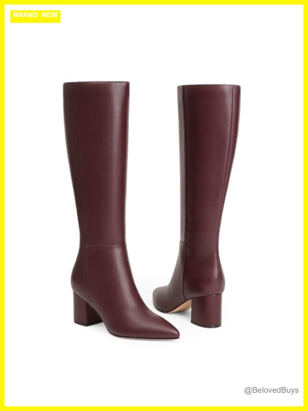 Women's Knee High Boots Chunky Low Heel Pointed Toe Tall Faux PU Leather - Picture 4 of 6